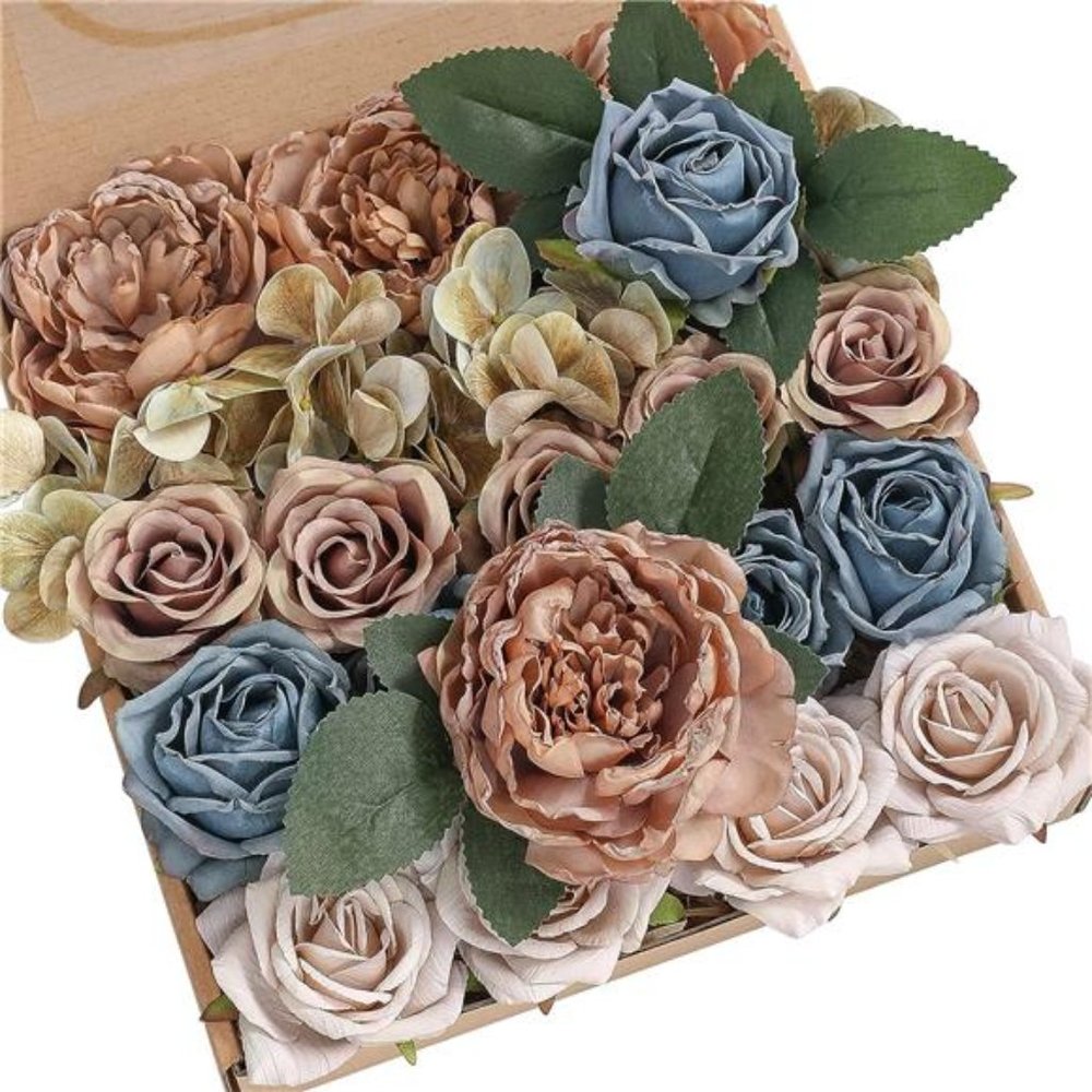 Artificial Flowers Combo Box Set Gradient Color Flower Leaf w/ Stems DIY Wedding